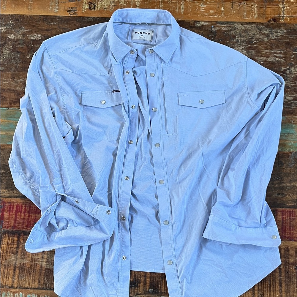 Poncho Light Blue Button-Up Shirt